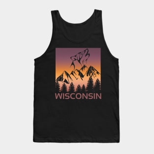 Wisconsin Sunset Wolf Howling at The Moon Trees and Mountains Tank Top